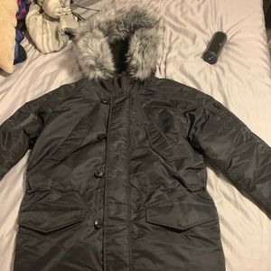 Calvin Klein Black Parka Grey Fur